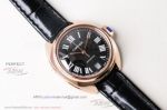Perfect Replica Cartier Cle De Black Roman Dial Rose Gold Smooth Bezel Watch